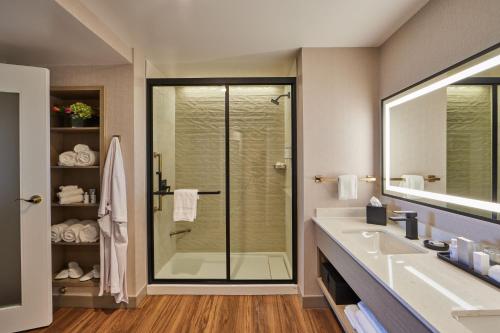 德斯坦Hotel Effie Sandestin Resort, Autograph Collection的带淋浴和盥洗盆的浴室