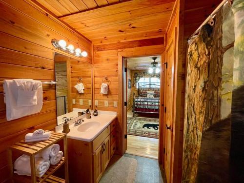 海伦Cabin 2 bed close to Helen hot tub #15的小木屋内带水槽的浴室