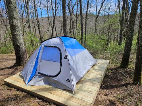 洛根Sycamore Ridge Campsite at Hocking Vacations - Tent Not Included的木板上的帐篷