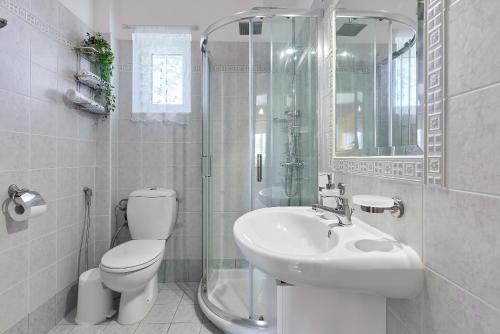 赛罗卡波斯Thea apartments的浴室配有卫生间、盥洗盆和淋浴。