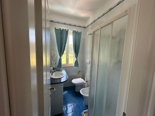 圣多米诺La Nassa的一间带水槽和卫生间的浴室以及窗户。