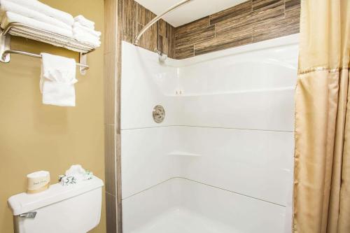 雷德兰兹雷德兰兹速8酒店的一间带卫生间和淋浴的浴室