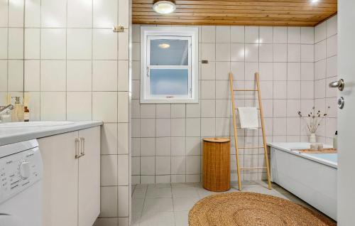 斯特兰比4 Bedroom Pet Friendly Home In Strandby的白色瓷砖浴室,设有窗户和梯子