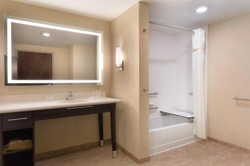 西得梅因西得梅因/西南商城区希尔顿惠庭套房酒店的一间带水槽、镜子和淋浴的浴室