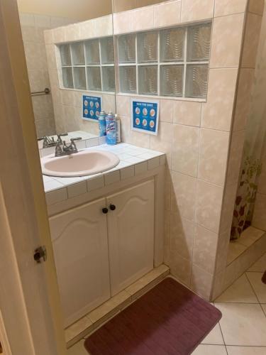 卡斯特里Anne Marie Villas的一间带水槽和镜子的浴室