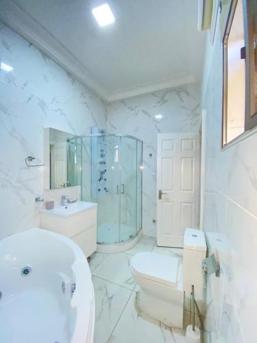 东勒贡EL Apartment的白色的浴室设有卫生间和水槽。