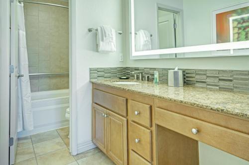 拉斯维加斯沙漠玫瑰度假酒店的一间带水槽和淋浴的浴室