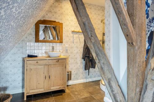 TernaardInn Friesland的一间带水槽和镜子的浴室