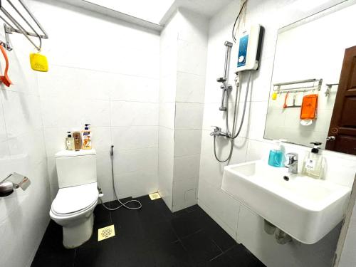 新加坡Convenient Rare house in central city的浴室配有白色卫生间和盥洗盆。