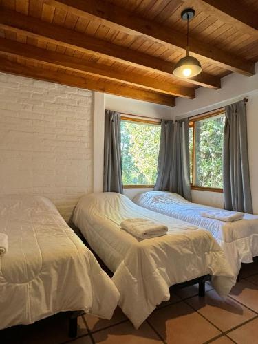 圣马丁德洛斯Huilen de Bandurrias的带2扇窗户的客房内的2张床