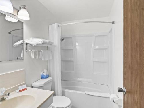 莱恩斯Value Stay Lodge的带淋浴、卫生间和盥洗盆的浴室