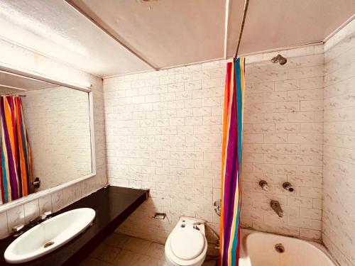 马拉里The Great Sagar Resort - Near Mall Road Manali的一间带水槽、卫生间和淋浴的浴室