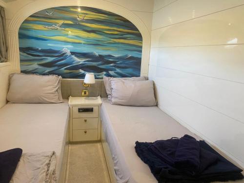 博德鲁姆Seara Yachting的船上的一间有两张画作的房间