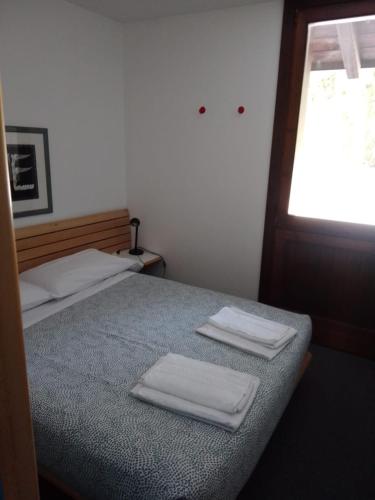 摩德纳迪-坎皮格里奥Residence Rio Falze' Campo Carlo Magno的一间卧室配有一张床,上面有两条毛巾