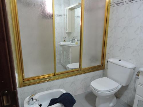 卡拉塔尤德Apartamento San Andres的一间带卫生间、水槽和镜子的浴室
