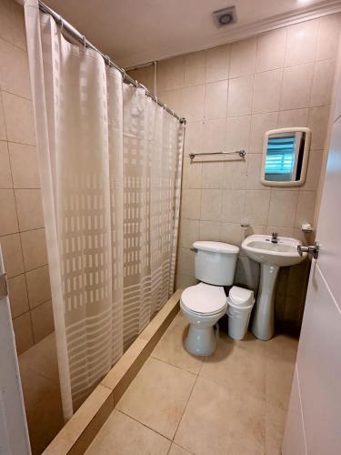 瓜亚基尔Suitesecu Guayaquil的一间带卫生间和水槽的浴室