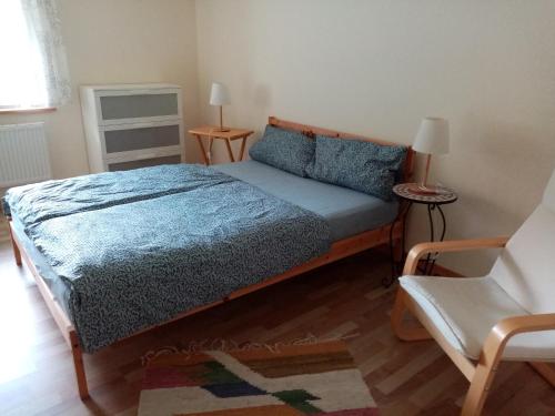 WangelsFerienhof - Rauhenberg的一间卧室配有一张床和一把椅子