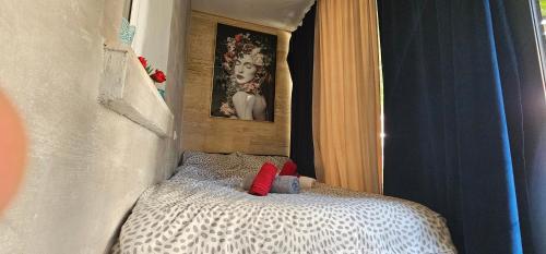 诺维萨德Apartman Marijana的卧室配有带红色枕头的白色床