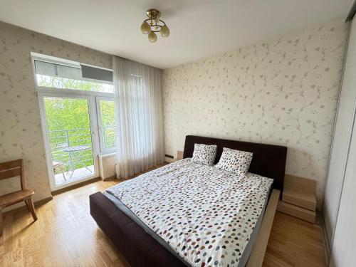 里加Vaidava’s Apartment的一间卧室设有一张床和一个窗口