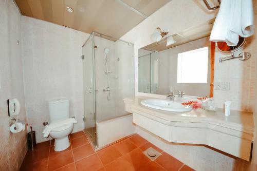沙姆沙伊赫Palma Di Sharm Hollywood Aqua Park Resort的浴室配有卫生间、盥洗盆和淋浴。