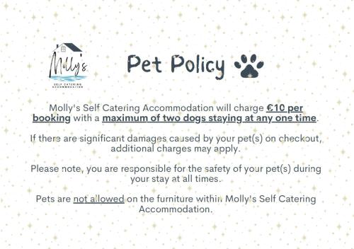 卡文Molly's Self Catering Accommodation的带有爪印的宠物政策页