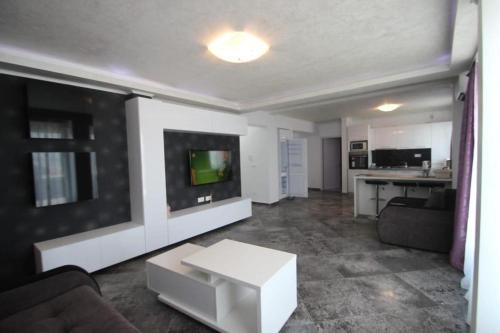 北马马亚-讷沃达里Korallia Penthouse的带沙发和电视的客厅