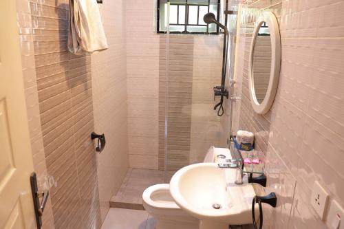基加利KIGALI FANTASTIC APARTMENTs的一间带水槽、卫生间和淋浴的浴室