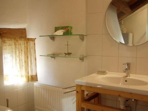 Schernfeld"Zum Kirchenschuster"的一间带水槽和镜子的浴室