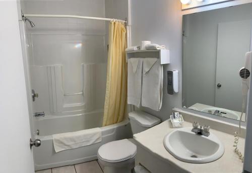 Saint ComeHôtel Saint-Côme的浴室配有卫生间、盥洗盆和淋浴。