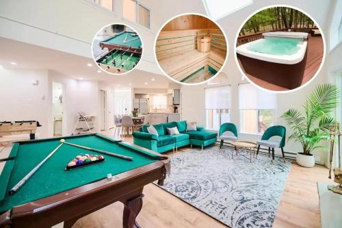 东斯特劳兹堡Luxury Family Escape HotTub Sauna Billiard Pool home的客厅设有台球桌和游泳池