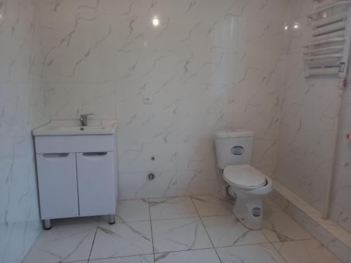 KerbenZholaman的白色的浴室设有卫生间和水槽。
