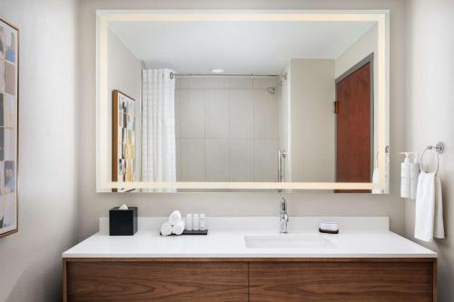 林垦林肯大使套房酒店的一间带水槽和镜子的浴室