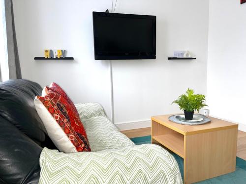 GoodmayesCrescent Apartment - Modern 1 Bedroom First Floor的客厅配有沙发和墙上的电视