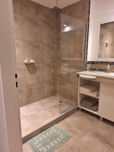 卡塔马卡Confortabile Apart的带淋浴的浴室和玻璃门
