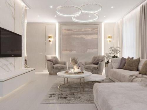 巴库Luxary Home VIP Flora inn的白色的客厅配有沙发和桌子