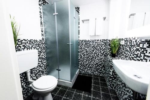科赫姆MoselUnion - Haus Burg Chaussee的浴室配有卫生间、盥洗盆和淋浴。