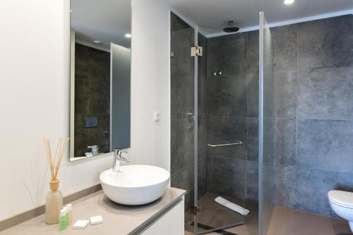 里斯本Oscar Concept Apartments的一间带水槽和淋浴的浴室