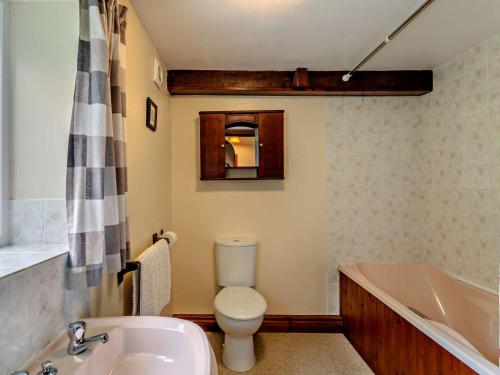 查姆利2 Bed in Chulmleigh DARTG的浴室配有卫生间、浴缸和水槽。