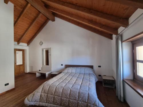 San Pietro dʼOlbaLa Civetta Bianca的一间带一张大床的卧室,位于一个拥有木制天花板的房间