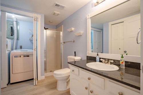 奥沙克湖Barba Le Lane的一间带水槽、卫生间和镜子的浴室