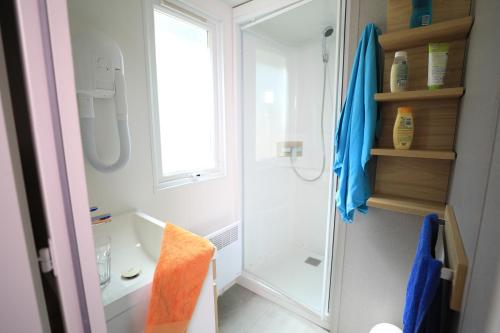 耶尔Camping International & Spa 4*的带淋浴和盥洗盆的浴室