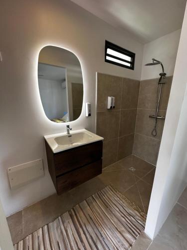 TeavaroMOOREA CHILL and BEACH LODGE的一间带水槽和镜子的浴室