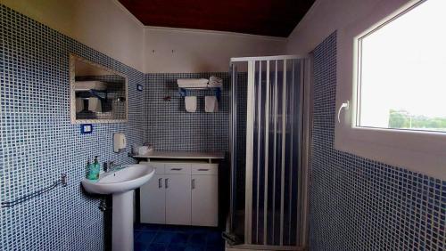 阿雷内拉桃金娘与玫瑰酒店的一间带水槽和卫生间的浴室以及窗户。