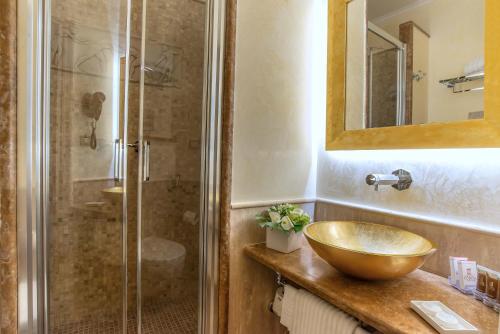 罗马论坛酒店的一间带一个碗水槽和淋浴的浴室