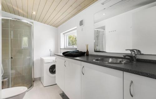 斯泰厄Gorgeous Home In Stege With Kitchen的白色的浴室设有水槽和洗衣机。