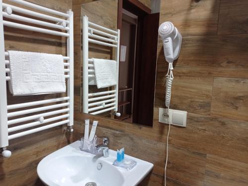 卡兹贝吉Kazbegi 4U的浴室配有盥洗盆和吹风机