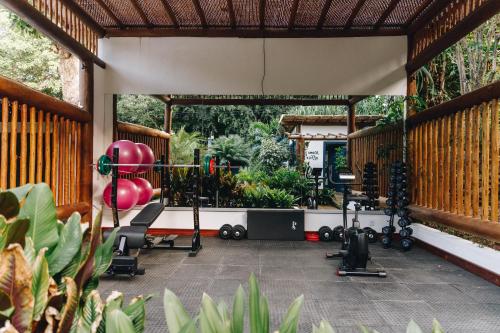 皮帕Pousada Alto da Pipa的露台上的健身房配有健身器材