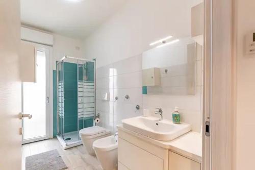 卡利亚里Emme Apartment IUN (Q8410)的一间带水槽、卫生间和淋浴的浴室
