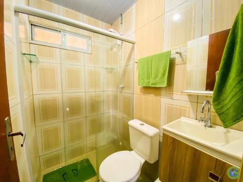 帕罗卡Pousada Inn Nature的浴室配有卫生间、盥洗盆和淋浴。