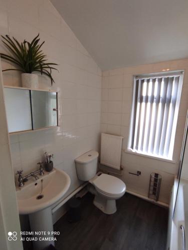 伯明翰Luxury 3 Bedroom House的白色的浴室设有卫生间和水槽。